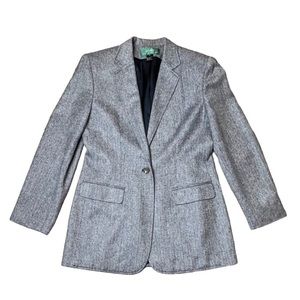 Vintage Lauren Ralph Lauren LRL Blazer Long line Herringbone Navy 10 Silk Wool